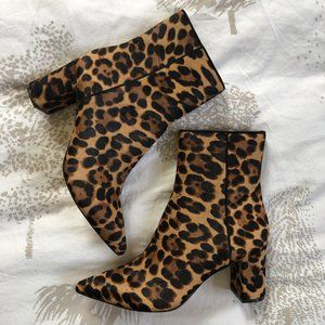 J.Crew Pointed Toe Sadie Boots, Leopard Calf Hair